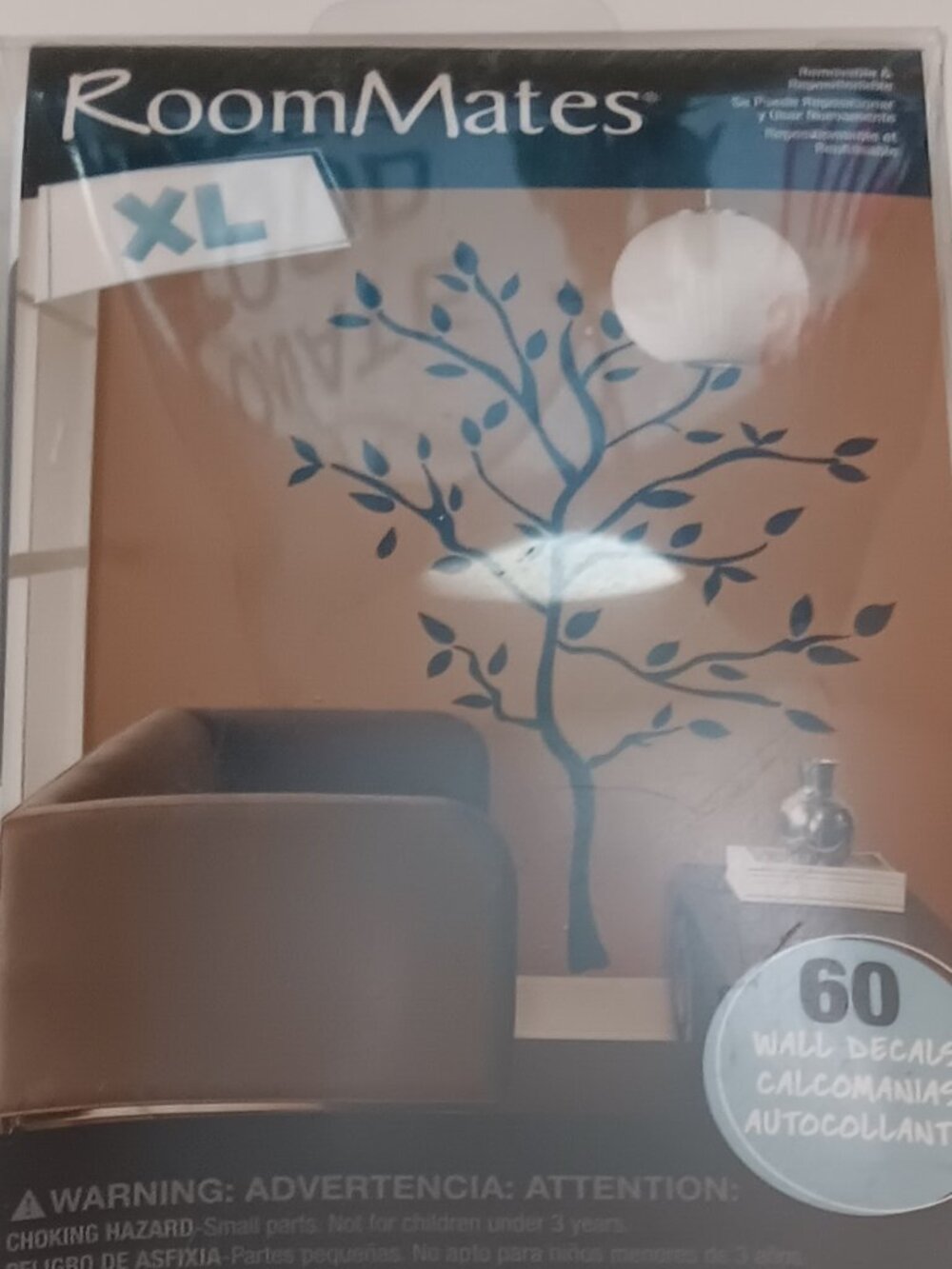RoomMates      XL Design Black Tree with Leaves Wall Decal Set    (5 ft)   NWOT
